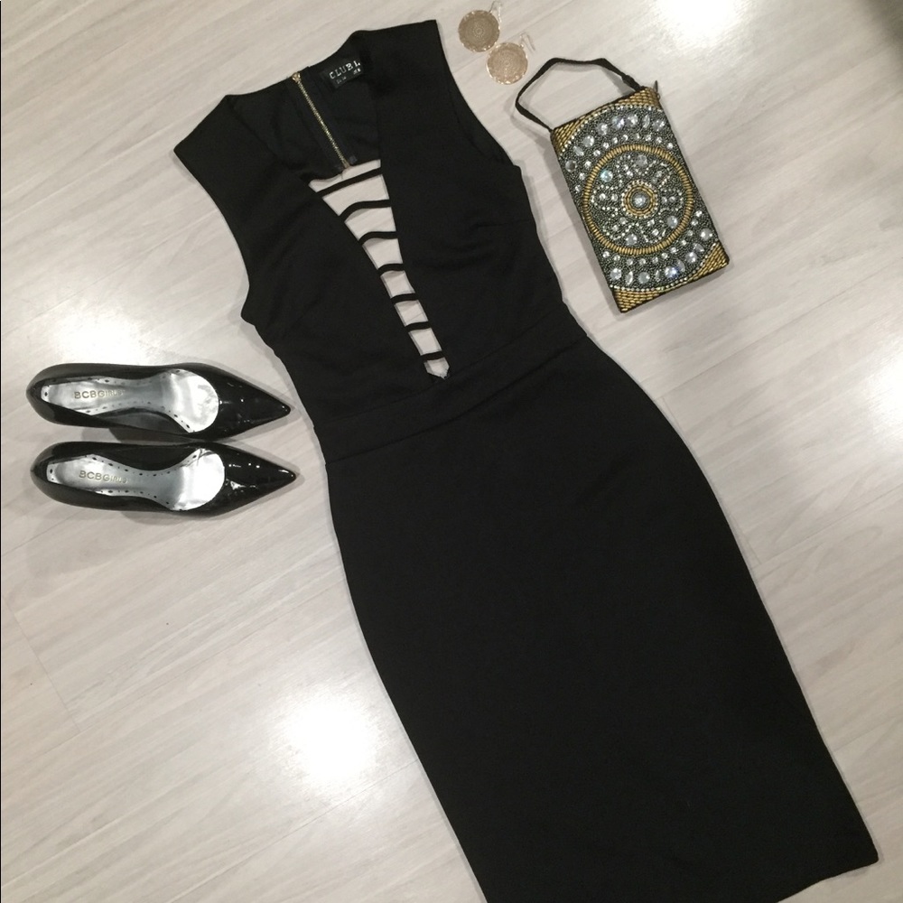 Club L plunge front black A-Line dress size 2